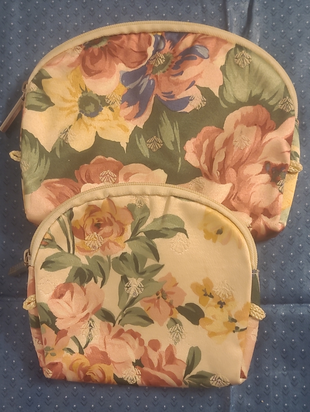 Modella Floral Canvas Cosmetic Bag Set — Pink, Green & Yellow